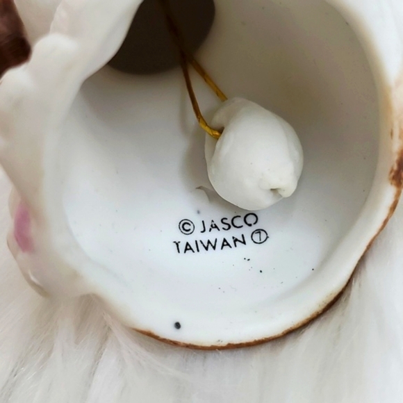 Vintage Ceramic Puppy Dog Pup Christmas Kitschy Holiday Ornament Bell Brown Wht - Picture 12 of 13